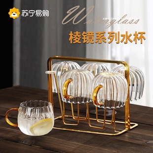 家用茶杯客厅待客耐热玻璃水杯带把手茶杯子早餐牛奶杯 玻璃杯套装