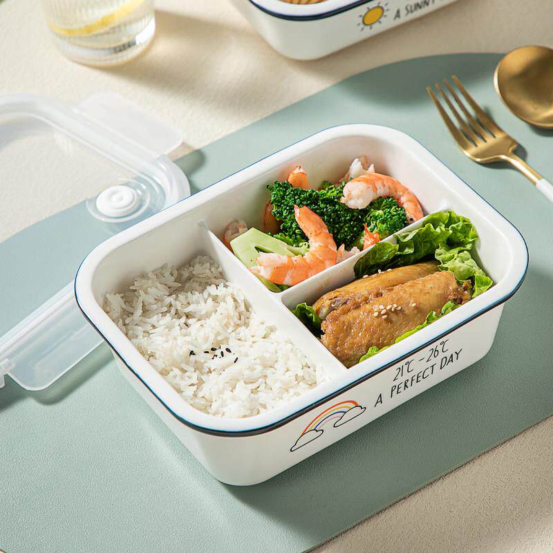 上班族带饭餐盒陶瓷饭盒可微波炉加热专用碗带盖子密封盒分隔保鲜