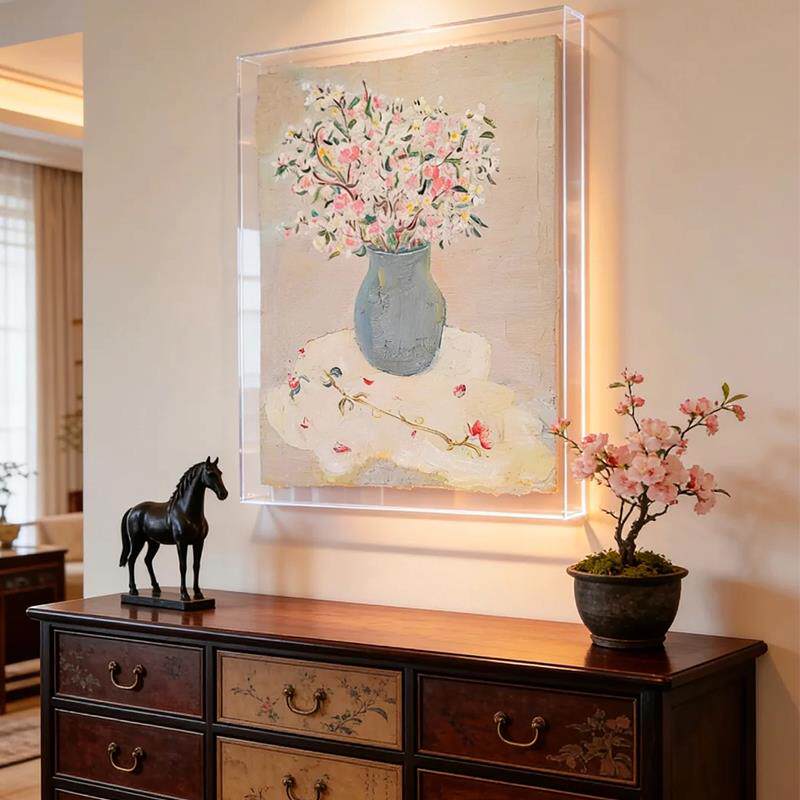 春日瓶花植物花卉高级感客厅装饰画现代入户玄关沙发背景墙挂画