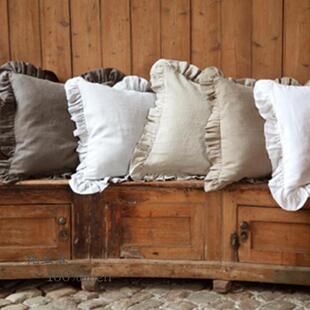 亚麻靠垫套50x50抱枕大靠背欧式荷叶边靠枕不含芯65x65