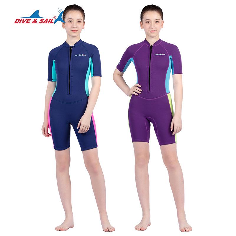 新款青少年潜水服女前开连体加厚潜水衣2.5MM保暖冲浪游泳浮潜衣