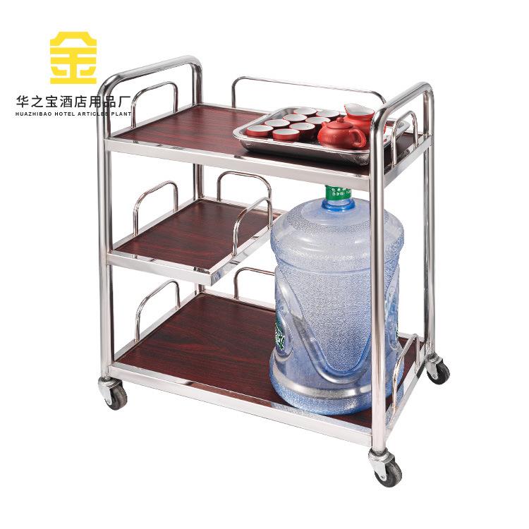 移动酒水车茶水车 不锈钢手推车蛋糕车点心车 二层圆形服务车岩板