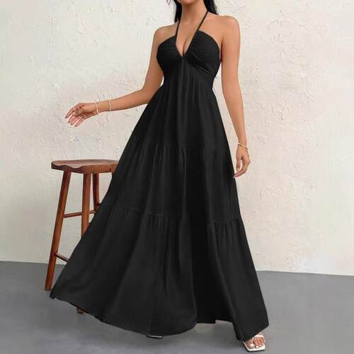 Deep V Shoulder Wind Belt Wedding Festival Party Dress