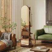 穿衣镜双面旋转全身镜挂衣置物换衣镜玄关卧室落地穿衣镜一体式 家