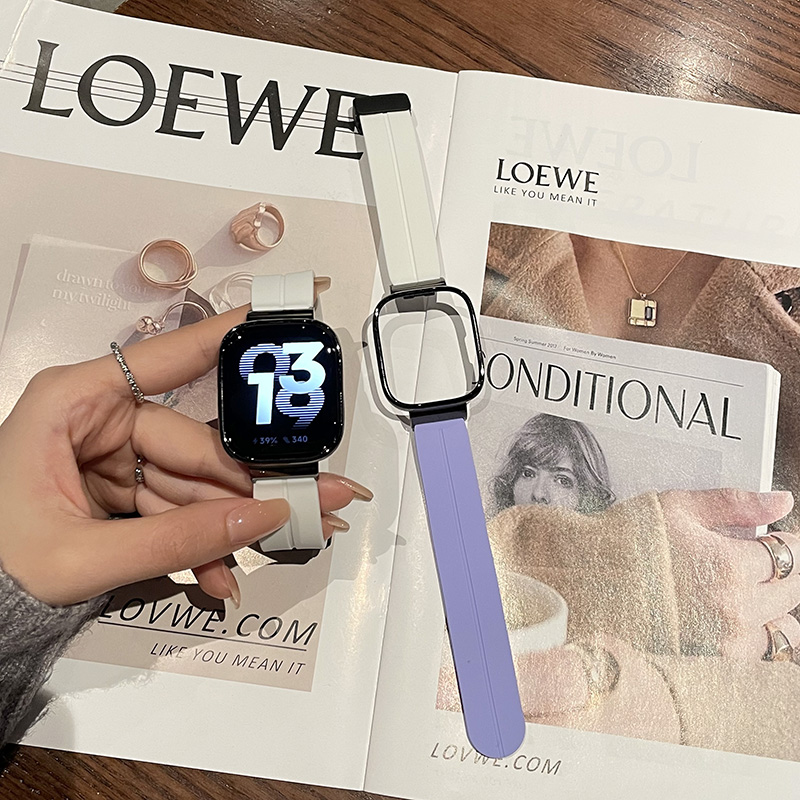 适用红米watch5表带双色硅胶磁吸折叠扣表带红米watch4/3/2/1代青