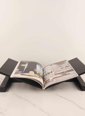 简约x形实木书架木质杂志架摆件 客厅书房样板间报刊架家居装饰品