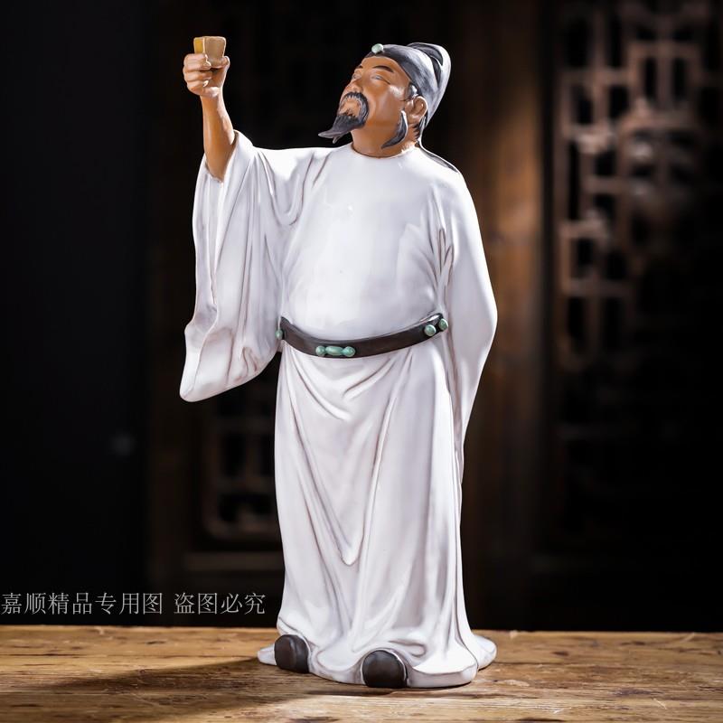 石湾陶瓷中式家居客厅书房电视柜摆件古典人物诗仙李白 太白明月