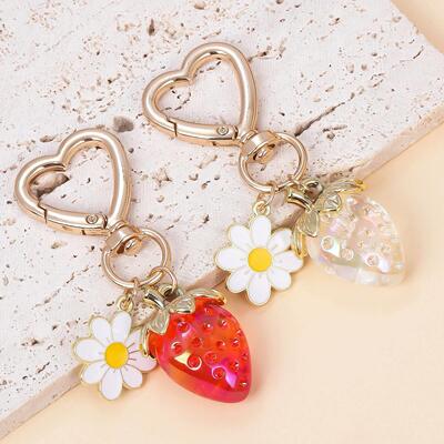 Cute Strawberry Bag Pendant Keychain Kawaii Heart Flower