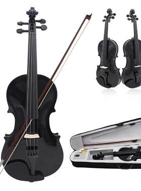4/4实木小提琴成人儿童初学者练习演奏提琴黑色普及小提琴violin
