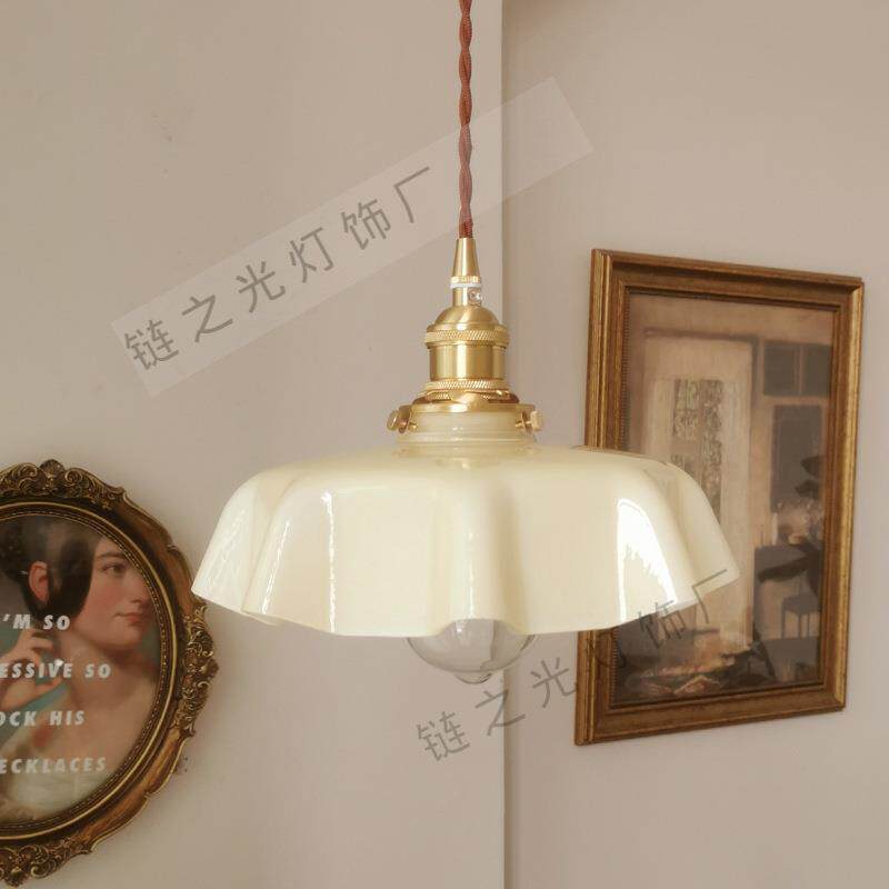 全铜中古法式轻奢奶油花苞床头小吊灯壁灯复古飘窗吧台玄关阳台灯