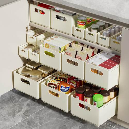 Drawer-style extendable storage box for cabinets, suitable f