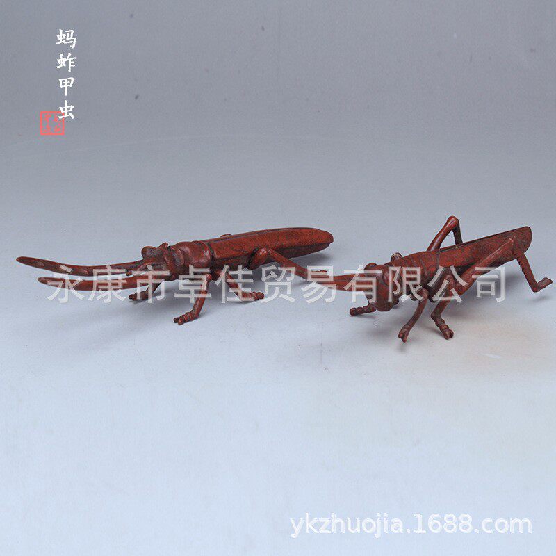 铜制茶宠日式小动物茶玩手工铜制创意小摆件铁壶叉茶道蚂蚱甲虫