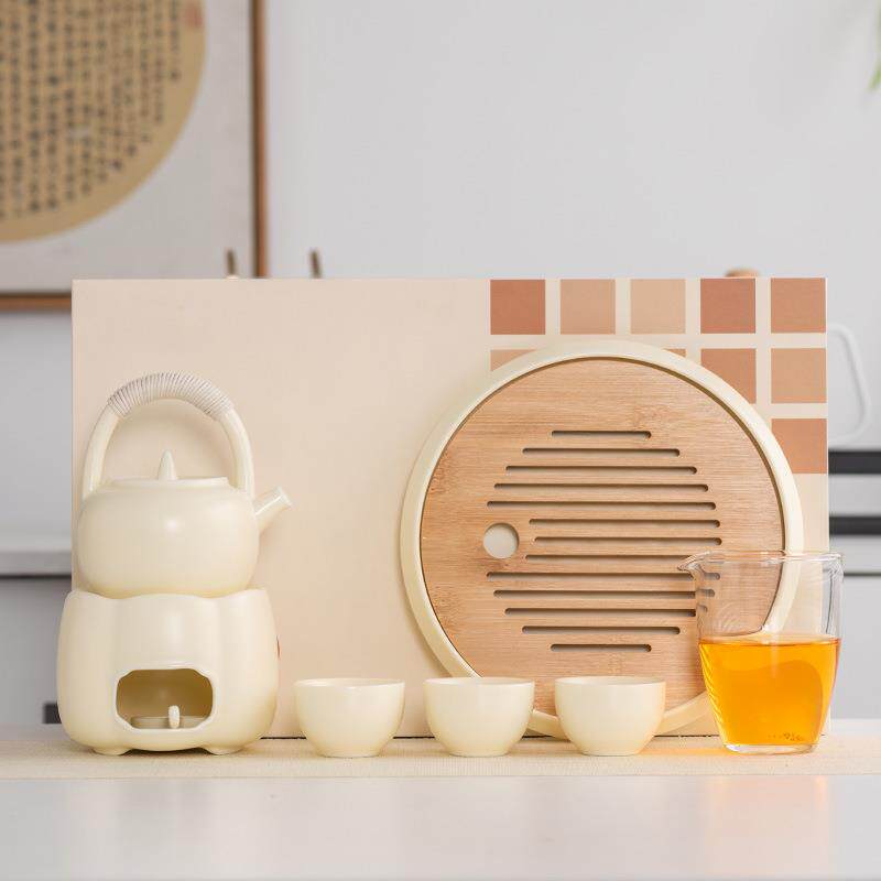轻奢小雅云集套装奶油黄提梁壶泡茶壶茶杯干泡盘整套家用温煮茶炉