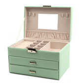 饰品源三层珠宝收纳手提箱首饰抽屉式 箱 箱大容量pu厂箱皮首饰包装