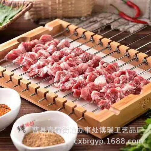 现货烤串盘木质托盘竹木烧烤盘烤肉盘方形羊肉串木盘木制托盘