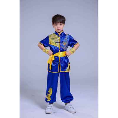 高档儿童术服演服武装中国短功夫长袖太极练功服男女童刺绣表出演
