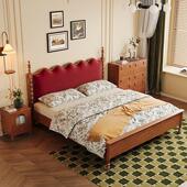 法式 中古风软床主卧室木大床古布艺床SM306实 复包全实双人床美式