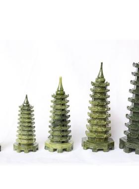 文昌塔摆件9十三13九层绿色南玉家居学生书房桌面天然玉石工艺品