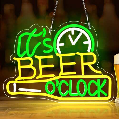IT'SBEERO'CLOCK墙壁透明发光灯牌装饰氛围霓虹发光5V2A造型灯牌