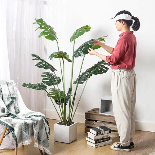 北欧风仿真龟背竹绿植装饰植物大型造景盆栽室内客厅落地家居摆件