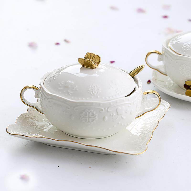 陶瓷燕窝碗甜品碗双耳带盖炖盅银耳汤碗汤盅欧式粥碗餐具陵星,餐饮具,碗,淘宝优惠券,粉丝福利购,淘宝优惠卷