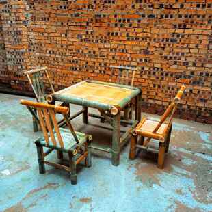 庭院手工农NLG茶家乐餐馆民宿合围炉煮组老式竹编竹复古桌子凳子
