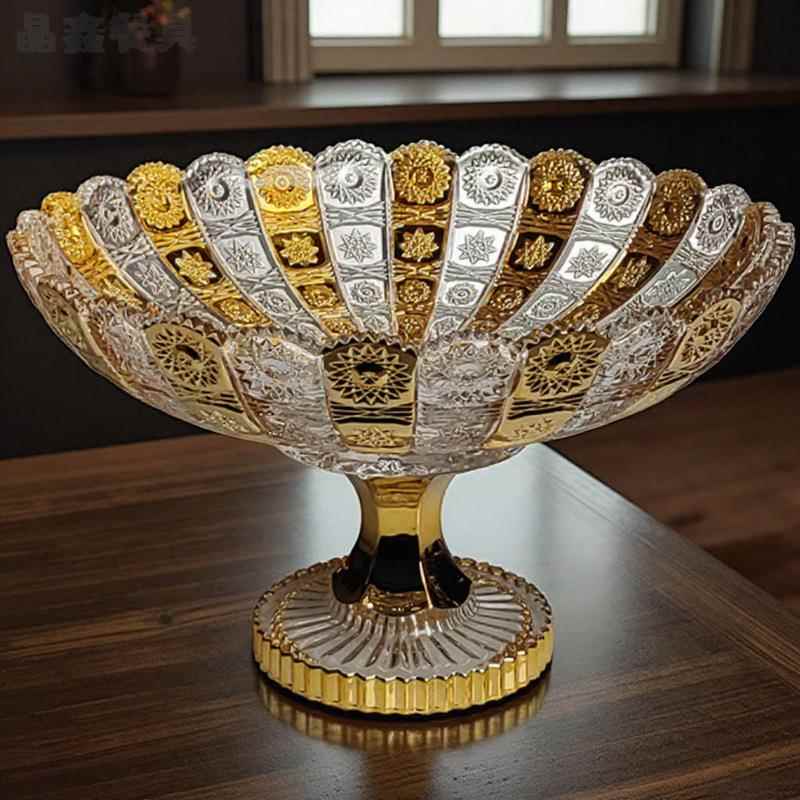 晶鑫餐具水晶玻璃客厅家用轻奢高档高端高颜值网红镀金高脚水果盘