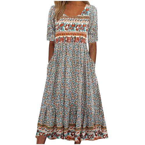 Women's short sleeved long skirt printed dress
