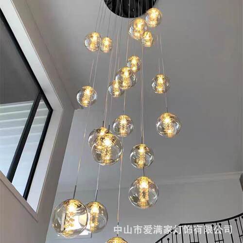 别墅楼梯灯复式楼挑吊AMJ-021高厅现代简约餐厅灯loft旋转楼梯客