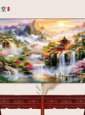 横版仙家堂口客厅山水画 画仙堂背景东北堂屋装饰挂画 画风水画