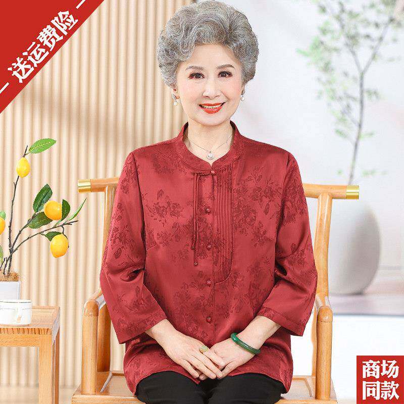 中式喜婆婆婚宴真丝上衣中老年人妈妈装高档唐装奶奶桑蚕丝衬衫女