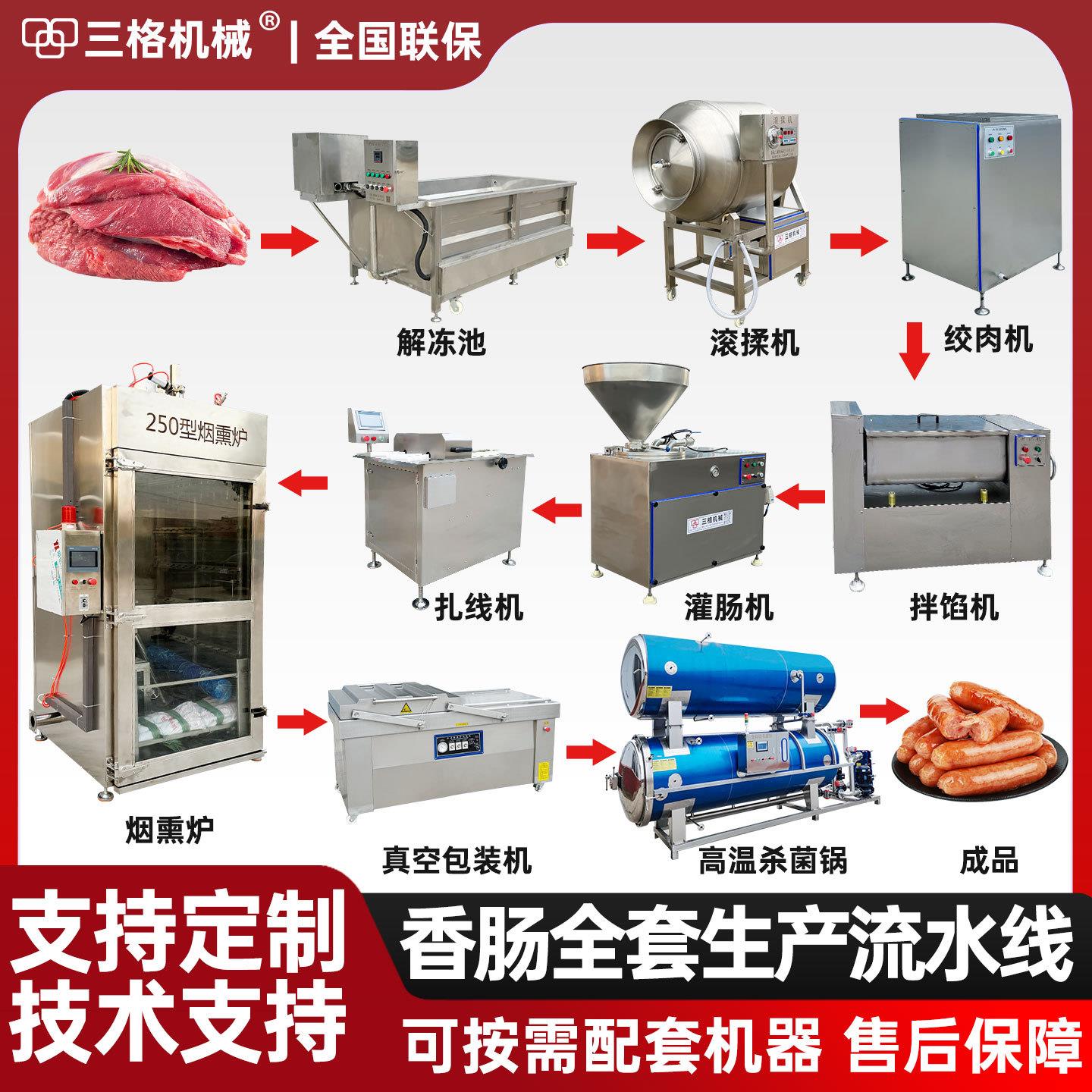 广式腊肠设备生产线烟熏腊肠腊肉制品加工设备川味腊肠灌肠机器