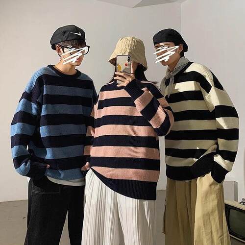 Sweater, sweater, knitted sweater, striped, lazy, thick