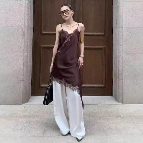 Lace Slip Mini Dress Women Satin Backless Summer Dress Woman