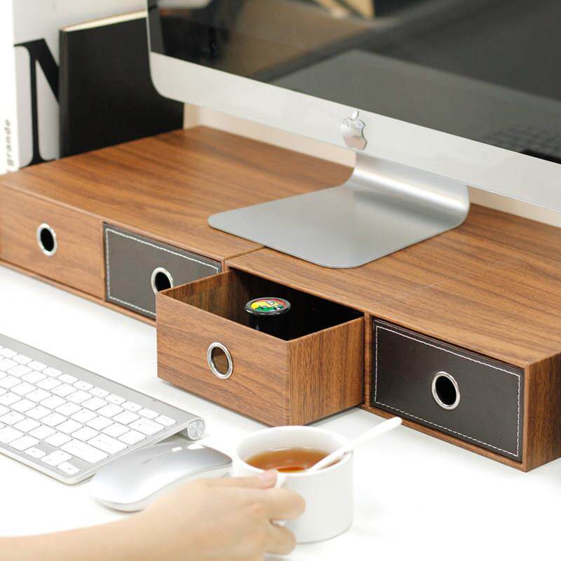 台式电脑萤幕增高架收纳盒桌面办公室屏幕架护颈置物架小抽屉式