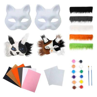 Therian Mask Set Blank Mask Half Face Hand Drawn Animal Cat