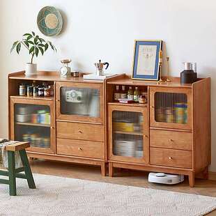北欧全实木黑胡桃木餐边柜现代简约樱桃木白橡木原木茶水柜置物柜