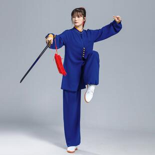 高档武运星光麻加演长款中老年春夏季极服服女晨练武术气太功表练
