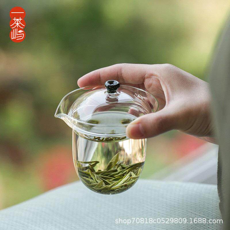 禾器绿茶玻璃盖碗简怡易快泡杯泡龙井手抓茶碗带过滤孔大号手抓壶