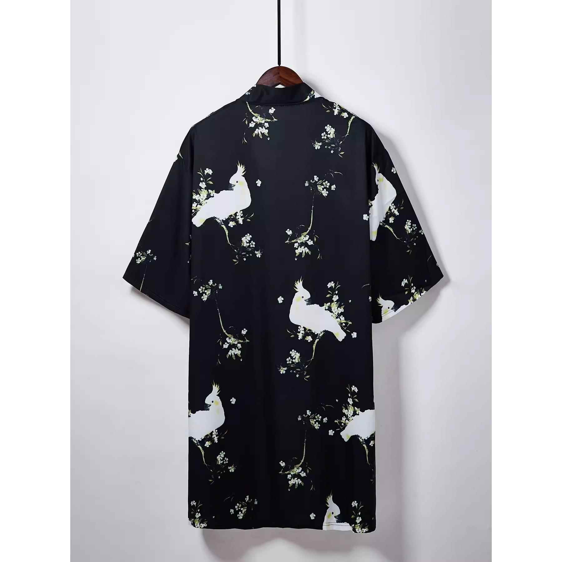 国潮浮世绘仙鹤汉服开衫和服羽织披风道袍七分袖3D数码印花厂直销