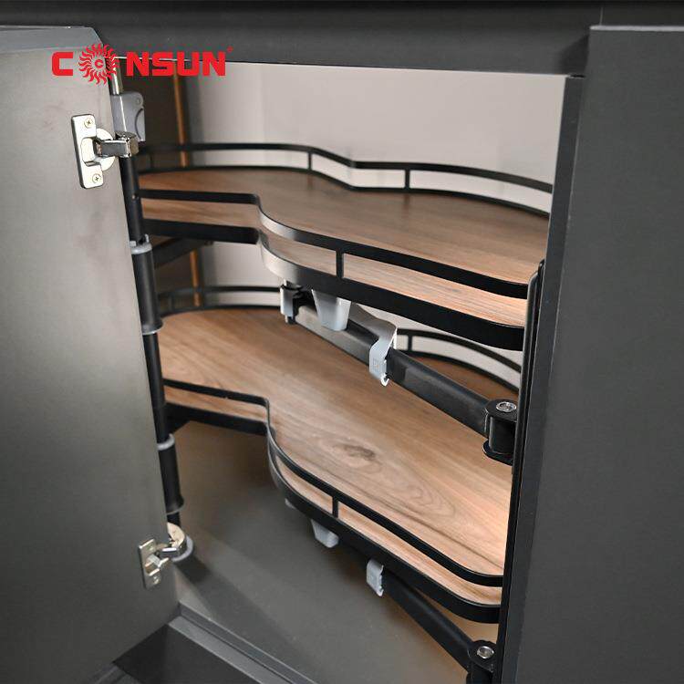 转角拉篮厨房橱柜双层怪物飞碟抽屉收纳旋转置物架内置锅具调味