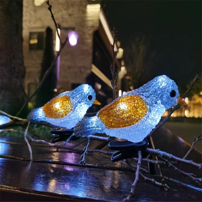 ld太阳能亚克力小QWN鸟灯户外日庭院串草e坪节圣诞树装饰彩灯