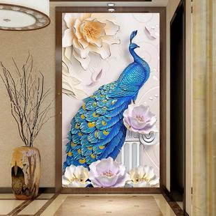 16d欧式 饰影视墙纸壁画 18d孔雀玄关墙布5d现代简约立体走廊过道装