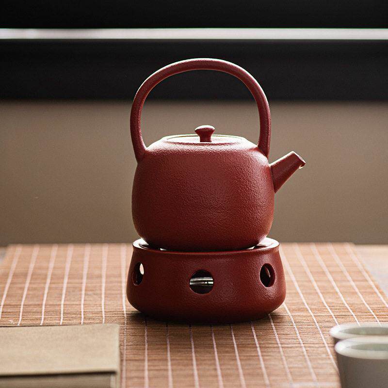 红色中式陶瓷茶壶家用小号温茶炉功夫茶具加热底座套装暖茶器壶