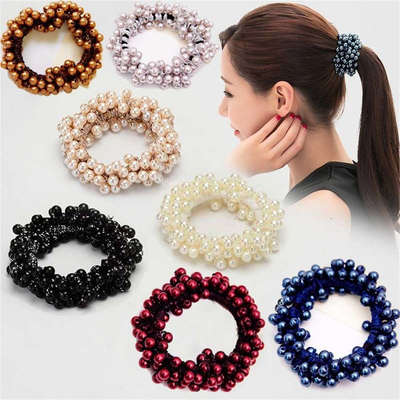 6 Colors Elegant Pearl Hair Ties For Women Girls Scrunchies