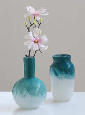 奢家居软轻玻璃水培客厅渐变中古餐桌装饰品小口花瓶摆件批发简约