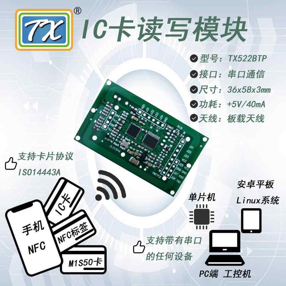 TX522门禁读头充电桩NFC充值扣费读卡模块IC卡感应读卡器刷卡板