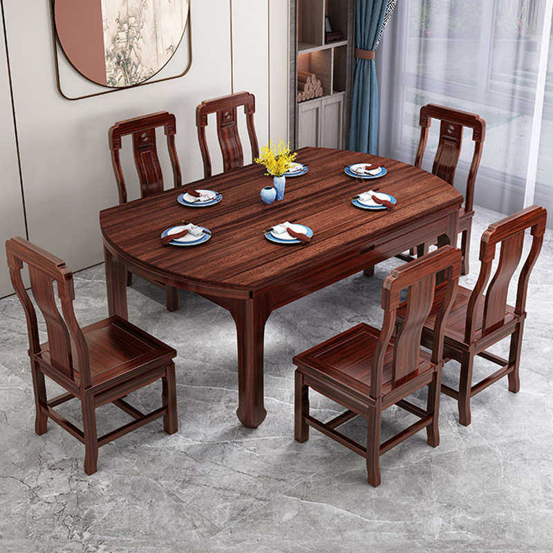 全实木餐桌椅组合中式复古小户型方桌可变圆桌家用折叠饭桌套装