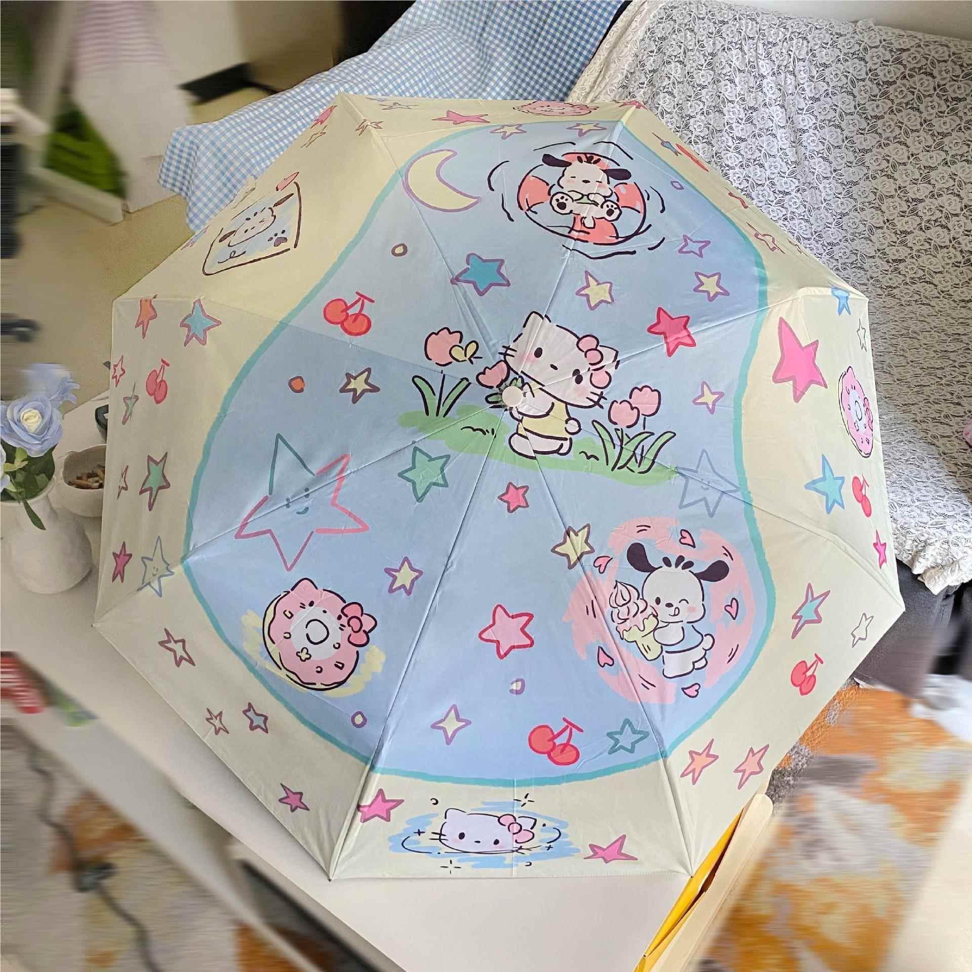 钛银两紫樱桃KT全自动见详情晴雨伞女晴雨学生防晒外线卡通用可太