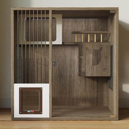 高档实舍木钢化玻璃猫别墅防水猫笼璃子用猫窝床带猫爬架玻门实笼